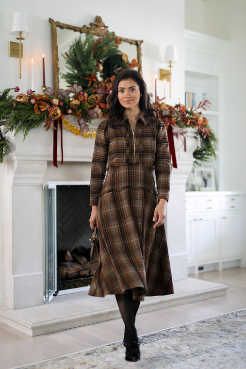 slim fit dress slacks Fall Transition Plaid Sweater Dress In Camel