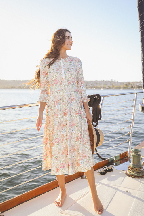 cotton kaftan midi dress Indra M/L Organic Cotton Jersey Infinity nav-461 Hand block printed in Size:US 4 / UK 8/ EU 34