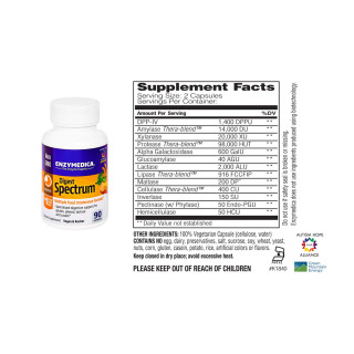 Enzymedica Digest Spectrum Nutritional Facts | Optimize Nutrition