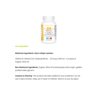 Prairie Naturals Vitamin D3 1000iu Ingredients | Optimize nutrition