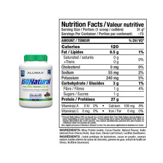 Allmax IsoNatural Whey Protein Isolate Chocolate Ingredients | Optimize Nutrition