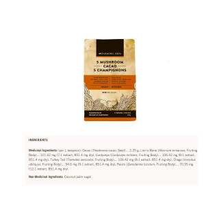 Harmonic Arts 5 Mushroom Cacao Ingredients | Optimize Nutrition