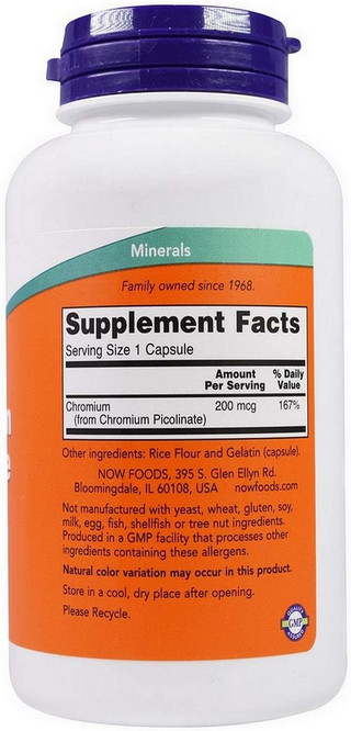 Now Chromium Picolinate 200mcg Label | Optimize Nutrition
