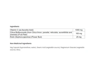 Now C-1000 with 100mg Bioflavonoids 100Cap ingredients | Optimize Nutrition