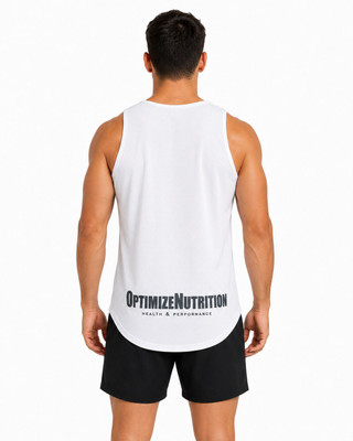 Optimize Nutrition Polyester Long Tail Tank Top White back
