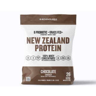 Schinoussa New Zealand Protein Whey Concentrate 2lb Grass Fed+ Probiotics Chocolate | Optimize Nutrition