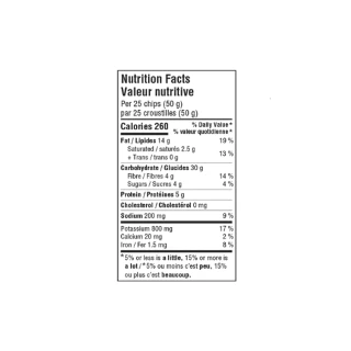 Hardbite Chips 128g 100% Avocado Oil Black Sea Salt Nutrition Facts  | Optimize Nutrition