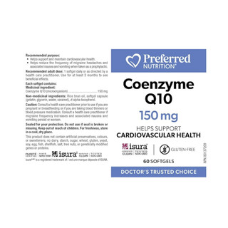 Preferred Nutrition Coenzyme Q10 150mg 60Softgels Ingredients | Optimize Nutrition