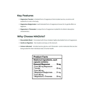 ITL Health Magtrio 240Vcap Pure Magnesium Taurate, Bisglycinate, & L-Threonate Ingredients | Optimize Nutrition