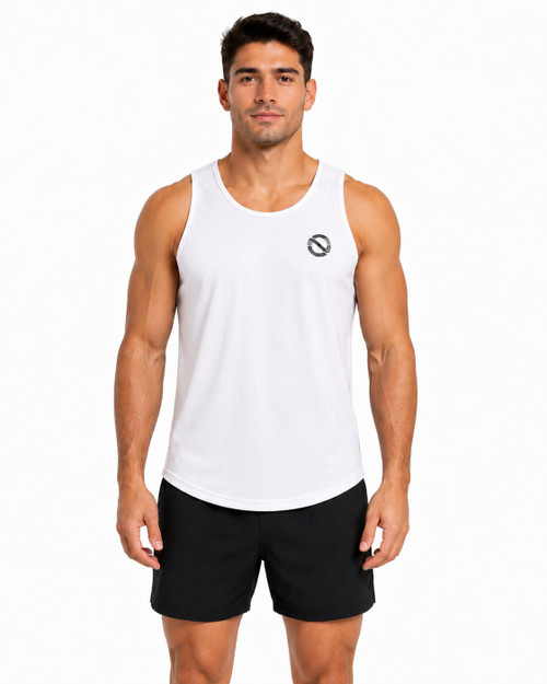 Optimize Nutrition Polyester Long Tail Tank Top White