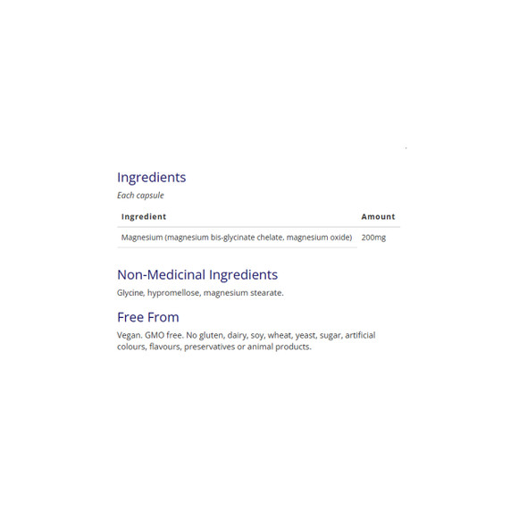 CanPrev Magnesium Bis Glycinate 200g 120 vcap Ingredients | Optimize Nutrition