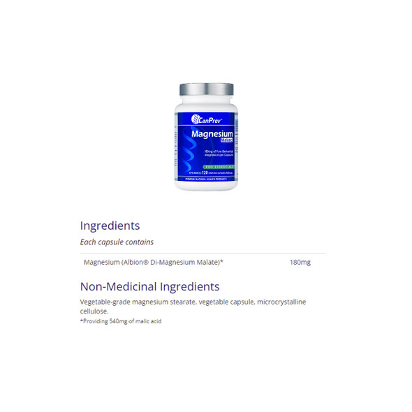 CanPrev Magnesium Malate Nutritional Facts