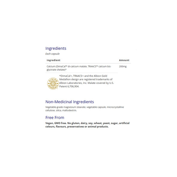 CanPrev Calcium Malate Bis-Glycinate 200 120Vcap Ingredients | Optimize Nutrition