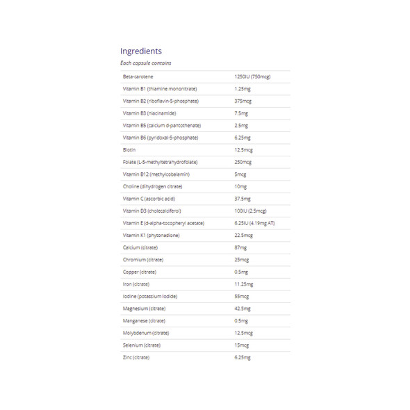 CanPrev Prenatal Multi 90Vcap ingredients | Optimize Nutrition