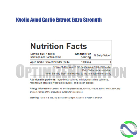 Kyolic Aged Garlic Extract Extra Strength Nutritional Facts  | Optimize Nutrition