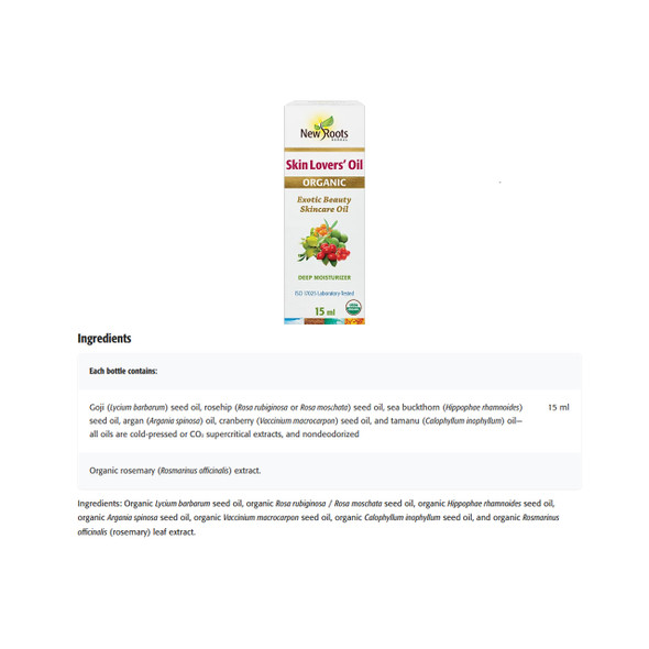 New Roots Skin Lovers Oil Ingredients | Optimize nutrition