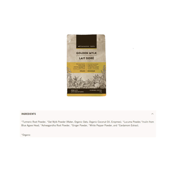 Harmonic Arts Golden Mylk Ingredients | Optimize Nutrition
