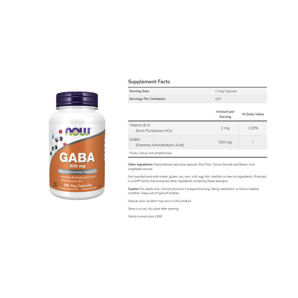 Now GABA 500mg + B6 100Cap Ingredients | Optimize Nutrition Now GABA 500mg + B6 100Cap Ingredients | Optimize Nutrition