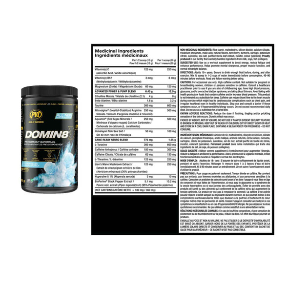 PVL DOMIN8 Pre-Workout 520g Nutritional Facts | Optimize Nutrition