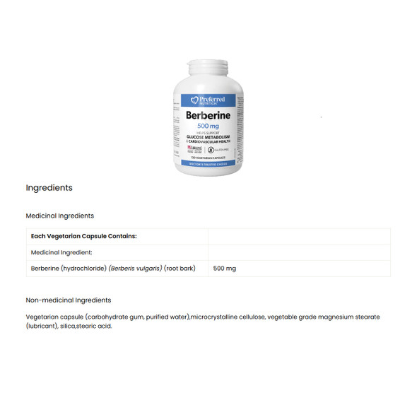 Preferred Nutrition Berberine Nutritional Facts | Optimize Nutrition Preferred Nutrition Berberine Nutritional Facts | Optimize Nutrition