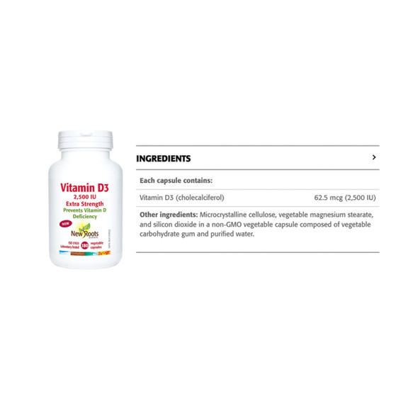 New Roots Vitamin D3 2500iu Label | Optimize nutrition