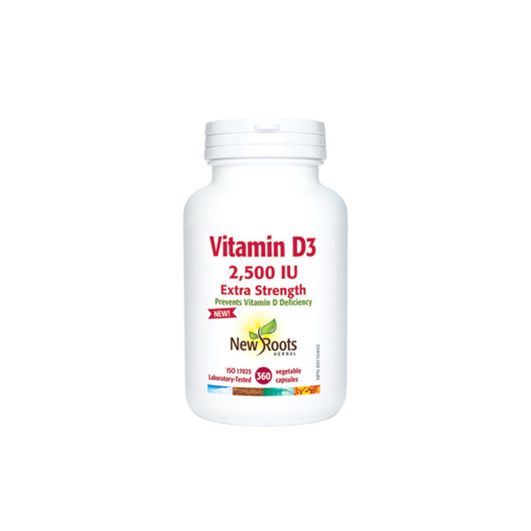 New Roots Vitamin D3 2500iu 360Sgel | Optimizenutrition.ca