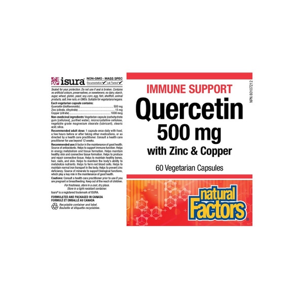Natural Factors Quercetin 500mg with Zinc & Copper ingredients | optimize nutrition Natural Factors Quercetin 500mg with Zinc & Copper ingredients | optimize nutrition