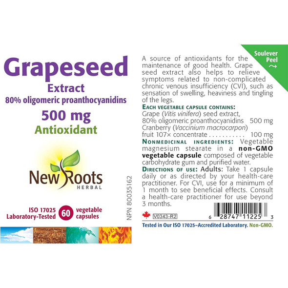 New Roots Grapeseed Extract 500mg Ingredients | optimize nutrition