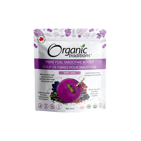 Organic Traditions Fibre Fuel Smoothie Boost 300g berry | optimizenutrition.ca