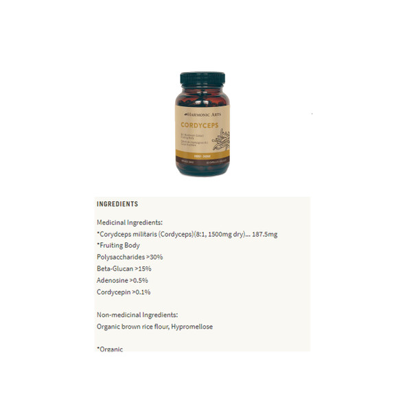 Harmonic Arts Cordyceps 8:1 Extract Ingredients | Optimize Nutrition