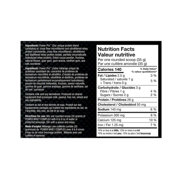 BioX Power Whey Complex 2.27kg nutritional facts | optimizenutrition.ca