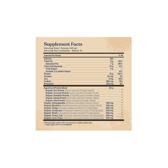 Four Sigmatic Plant-Based Protein with Superfoods 600g Nutrition Facts | Optimize Nutrition