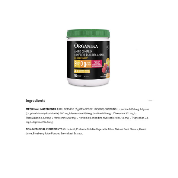 Organika Amino Complex 180g Ingredients | Optimize Nutrition