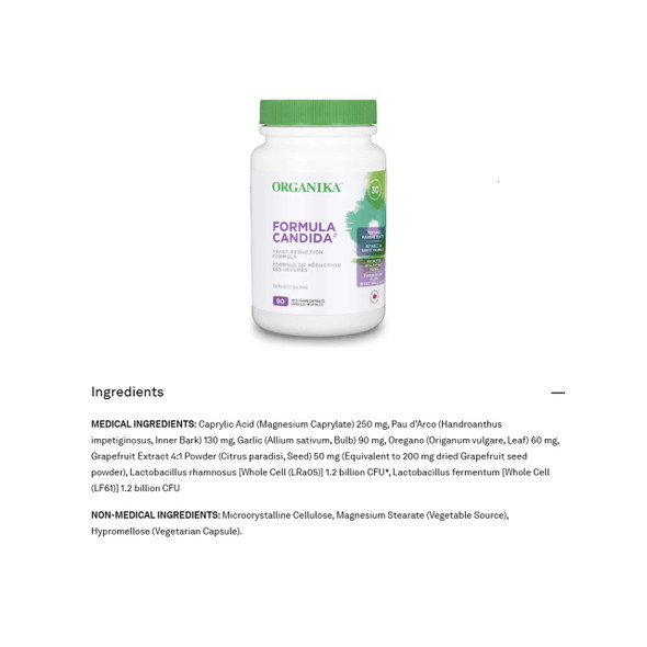 Organika Formula Candida 90vcap Ingredients | Optimize Nutrition