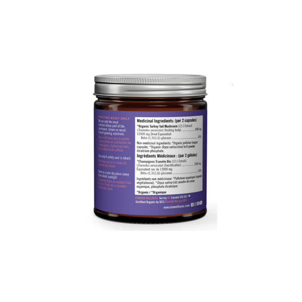 Eversio Wellness Organic Turkey Tail 12:1 Extract 60Vcap Glass Jar Ingredients | Optimize Nutrition