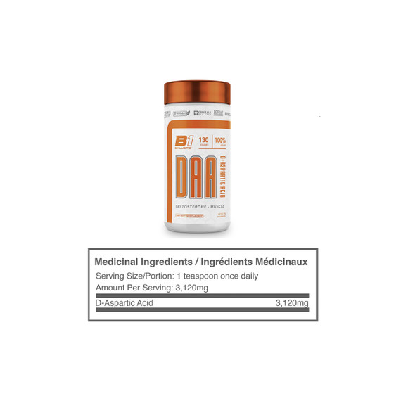 Ballistic Labs DAA 130g D-Aspartic Acid Powder Ingredients | Optimize Nutrition