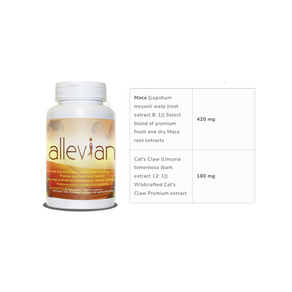 Uhtco Allevian 90cap Maca + Cat's Claw Ingredients | Optimize Nutrition Uhtco Allevian 90cap Maca + Cat's Claw Ingredients | Optimize Nutrition
