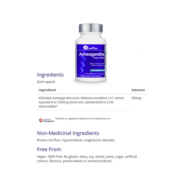 CanPrev Ashwagandha Body & Mind 60Vcaps Ingredients | Optimize Nutrition