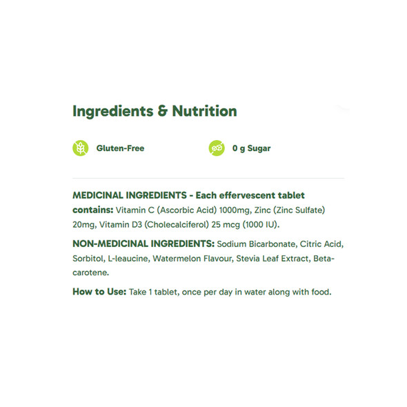 Organika Instant C, D, Zinc Immunity Effervescent 10Tabs Watermelon | Optimize Nutrition