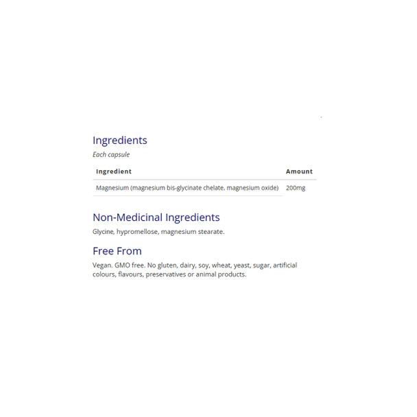 CanPrev Magnesium Bis Glycinate 200g 120 vcap Ingredients | Optimize Nutrition