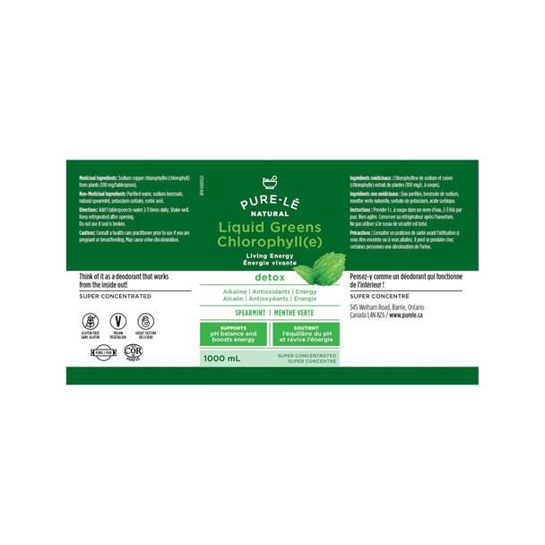 Pure-Le Natural Liquid Greens Chlorophyll 450ml Mint Label | Optimize Nutrition
