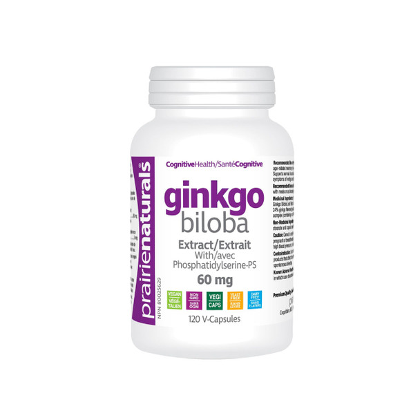 Prairie Naturals Ginkgo Biloba Extract 60mg 120Cap | Optimizenutrition.ca