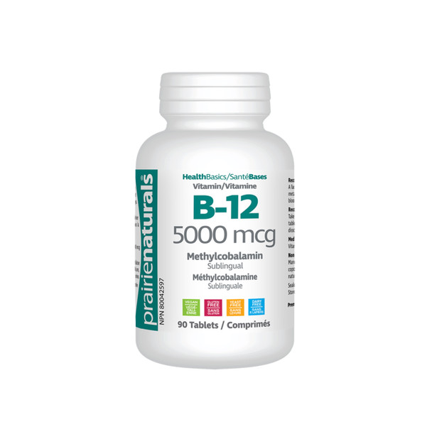 Prairie Naturals B12 Sublingual 5000mcg 90Tab | Optimizenutrition.ca