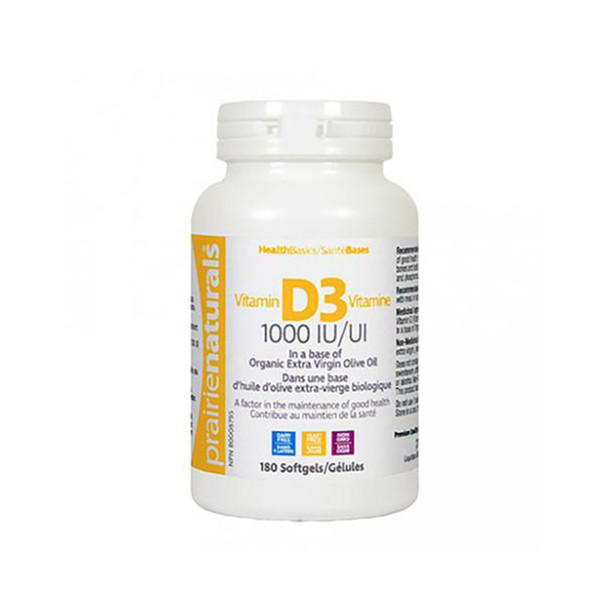 Prairie Naturals Vitamin D3 180softgels | Optimizenutrition.ca