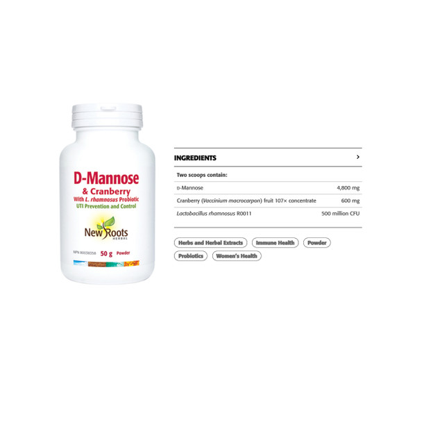 New Roots D-Mannose & Cranberry Nutritional Facts | Optimize nutrition