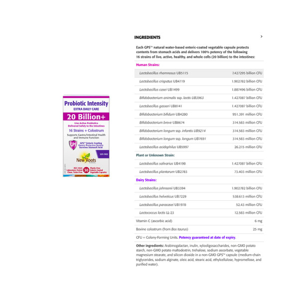 New Roots Probiotic Intensity Nutritional Facts | Optimize Nutrition