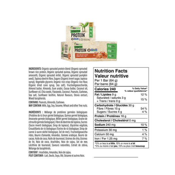 Iron Vegan Sprouted Protein Bar Sweet & Salty Caramel Ingredients | Optimize Nutrition