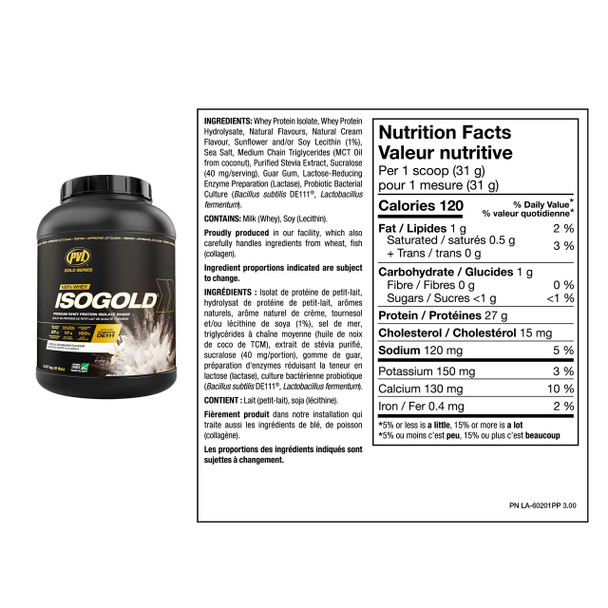 PVL Isogold Protein Isolate Powder Vanilla Milkshake Ingredients
