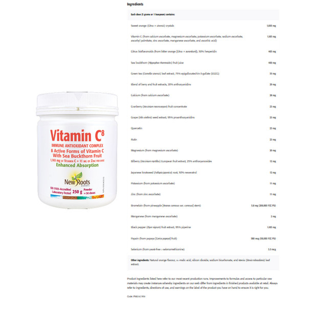 New Roots Vitamin C8 Powder Ingredients | Optimize nutrition