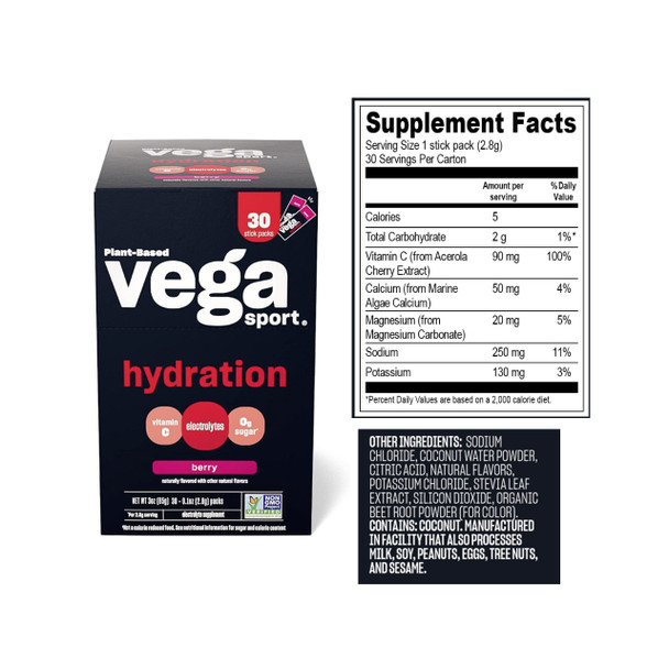 Vega Sport Electrolyte Hydrator Packets Nutritional Facts | Optimize Nutrition